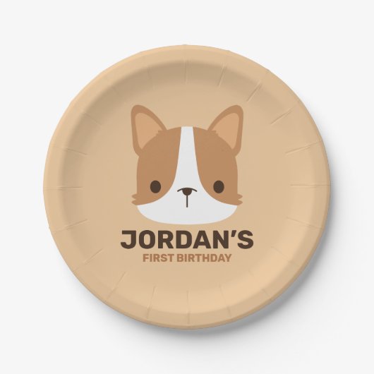 Assiettes En Carton Chien Corgi mignon avec nom personnalisé (Devant)