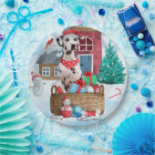 Assiettes En Carton Chien dalmate dans la neige Maison de chien de Noë (Fête)