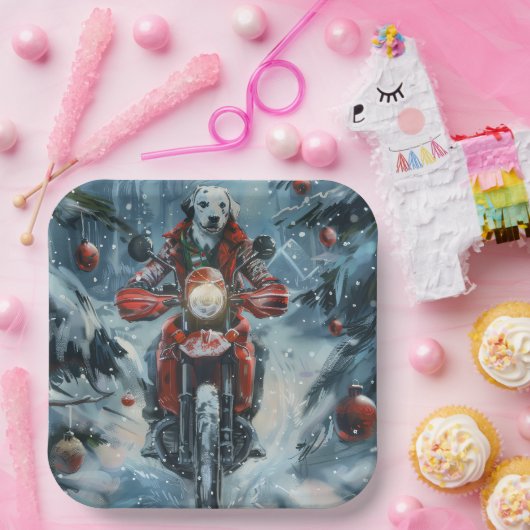 Assiettes En Carton Chien dalmate équitation moto Noël (Fête)