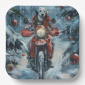 Assiettes En Carton Chien dalmate équitation moto Noël (Recto)