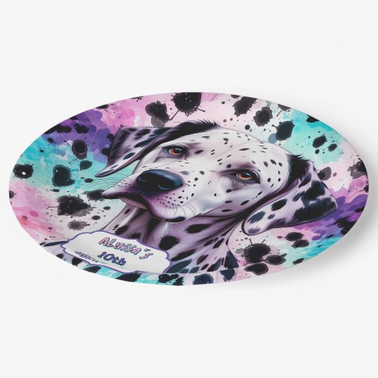 Assiettes En Carton Chien dalmate rose violet turquoise Anniversaire (Angle)