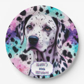 Assiettes En Carton Chien dalmate rose violet turquoise Anniversaire (Devant)