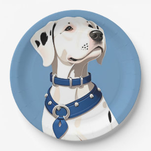 Assiettes En Carton Chien Dalmatien Avec Collier Bleu