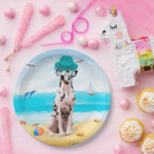 Assiettes En Carton Chien Dalmation sur la plage (Fête)