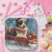 Assiettes En Carton Chien de berger australien en Noël à Sledge (Fête)