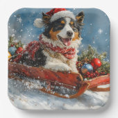 Assiettes En Carton Chien de berger australien en Noël à Sledge (Recto)