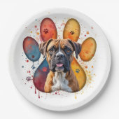 Assiettes En Carton Chien De Boxe En Empreinte D'Aquarelle (Devant)