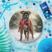 Assiettes En Carton Chien de boxe en Noël de neige (Fête)