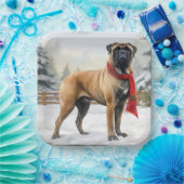 Assiettes En Carton Chien de Bullmastiff à Noël de neige (Fête)