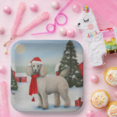 Assiettes En Carton Chien de caniche à Noël de neige (Fête)