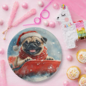 Assiettes En Carton Chien de carlin dans la boue Laisser il neige Noël (Fête)