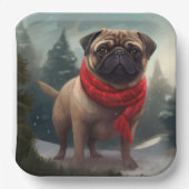 Assiettes En Carton Chien de carlin en Noël de neige (Recto)