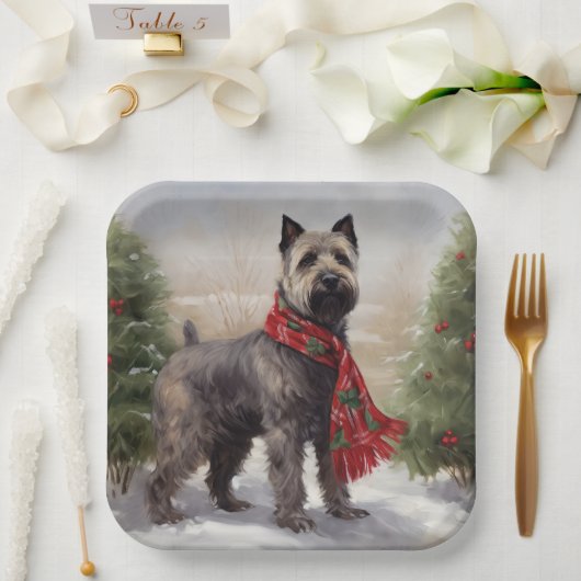 Assiettes En Carton Chien de Chesapeake à Noël de neige (Mariage)