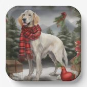 Assiettes En Carton Chien de coin anglais en Noël de neige (Recto)