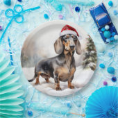 Assiettes En Carton Chien de Dachshund à Noël de neige (Fête)