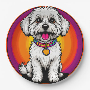 Assiettes En Carton Chien de dessin animé adorable portant une chaîne