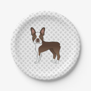 Assiettes En Carton Chien de dessin animé mignon Boston Terrier marron