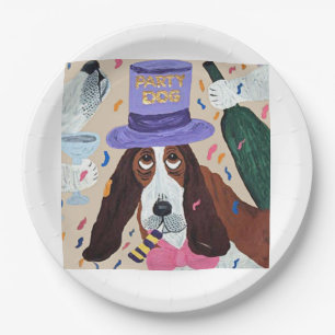 Assiettes En Carton Chien de Fête Basset Hound