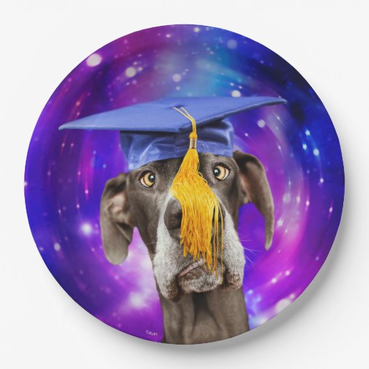 Assiettes En Carton Chien de fin d'études drôle portant un Casquette (Devant)