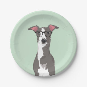 Assiettes En Carton Chien de lévrier italien de hippie pour des