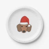 Assiettes En Carton Chien de Noël en saucisson à Santa Hat (Devant)