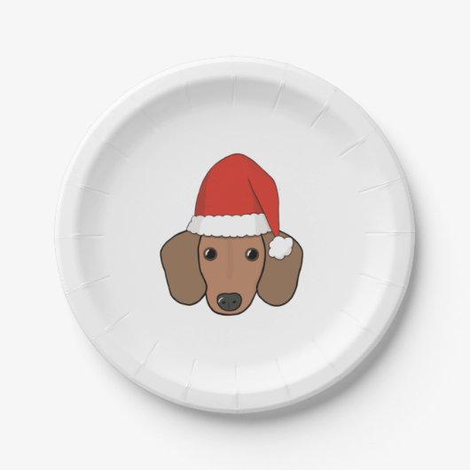Assiettes En Carton Chien de Noël en saucisson à Santa Hat (Devant)