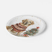 Assiettes En Carton Chien de Noël Golden Retriever (Angle)