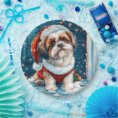 Assiettes En Carton Chien de Noël Shih Tzu Père Noël (Fête)