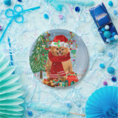 Assiettes En Carton Chien de Poméranie avec cadeaux de Noël (Fête)