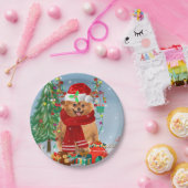 Assiettes En Carton Chien de Poméranie avec cadeaux de Noël (Fête)