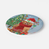 Assiettes En Carton Chien de Poméranie avec cadeaux de Noël (Angle)