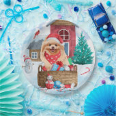 Assiettes En Carton Chien de Poméranie dans la neige Maison de Chien d (Fête)
