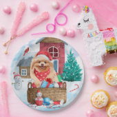 Assiettes En Carton Chien de Poméranie dans la neige Maison de Chien d (Fête)