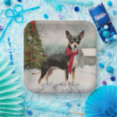 Assiettes En Carton Chien de Rat Terrier à Noël de neige (Fête)