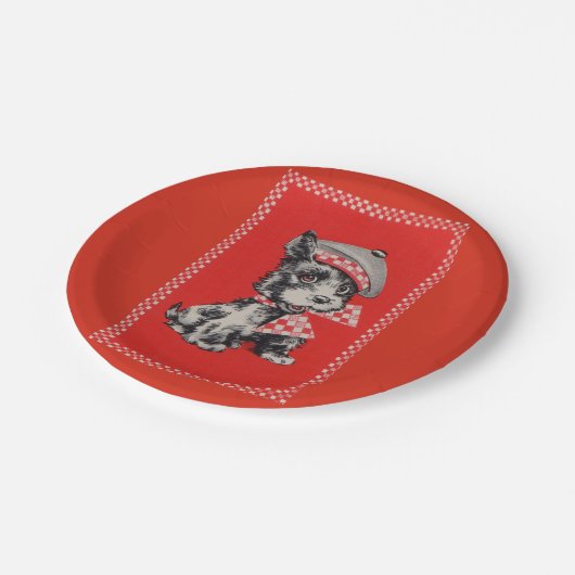 Assiettes En Carton chien de Scottie des années 1950 en rouge (Angle)