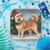 Assiettes En Carton Chien de Shiba Inu à Noël de neige (Fête)
