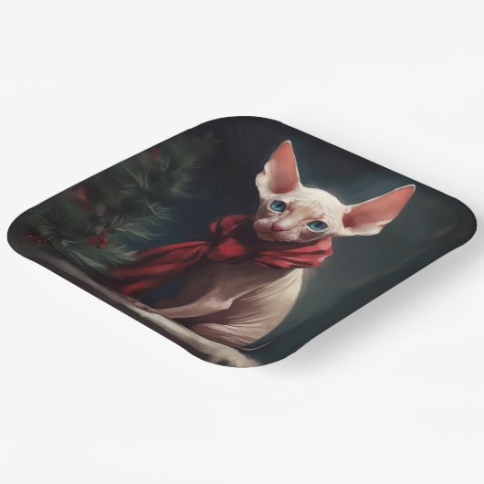 Assiettes En Carton Chien de Sphynx à Noël de neige (Angulaire)