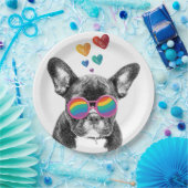 Assiettes En Carton Chien de taureau avec Coeurs Saint-Valentin (Fête)