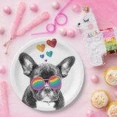 Assiettes En Carton Chien de taureau avec Coeurs Saint-Valentin (Fête)