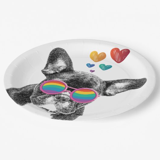 Assiettes En Carton Chien de taureau avec Coeurs Saint-Valentin (Angle)