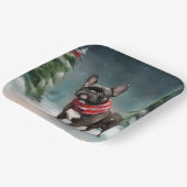 Assiettes En Carton Chien de taureau français à Noël de neige (Angulaire)