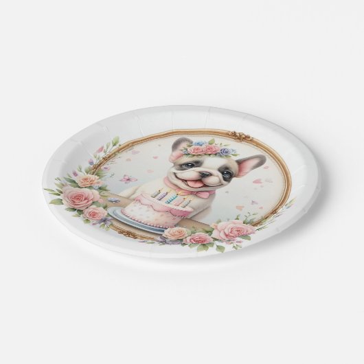 Assiettes En Carton Chien de taureau français mignon Pastel - Annivers (Angle)