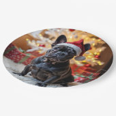 Assiettes En Carton Chien de taureau noir de Noël (Angle)