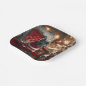 Assiettes En Carton Chien de taureau noir de Noël sur une chaise rouge (Angulaire)