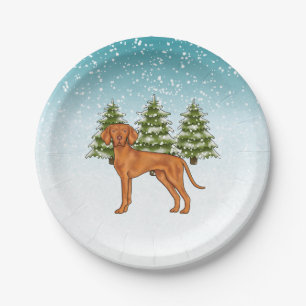 Assiettes En Carton Chien de Vizsla hongrois Forêt enneigée hivernale