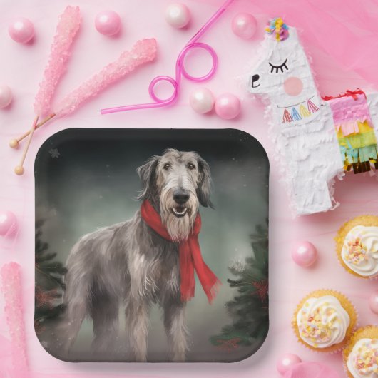 Assiettes En Carton Chien de Wolfhound à Noël de neige (Fête)