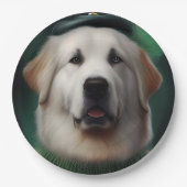 Assiettes En Carton Chien des Pyrénées dans la robe de la Saint Patric (Devant)