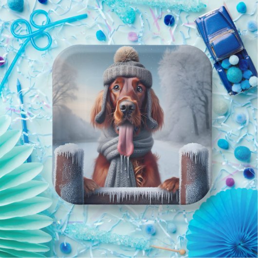Assiettes En Carton Chien d'hiver irlandais Setter (Fête)