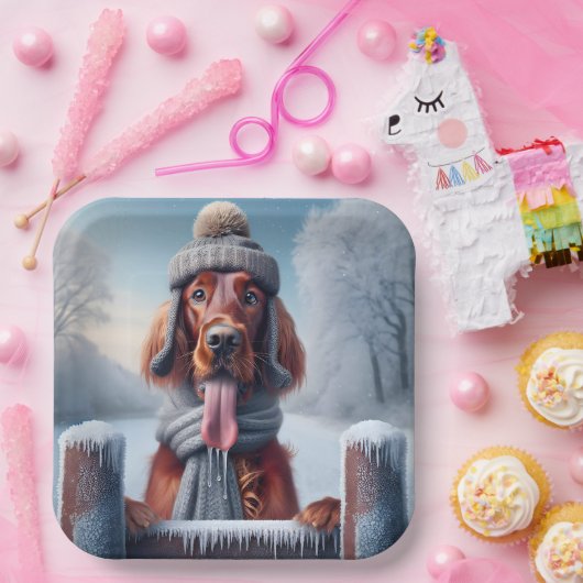 Assiettes En Carton Chien d'hiver irlandais Setter (Fête)