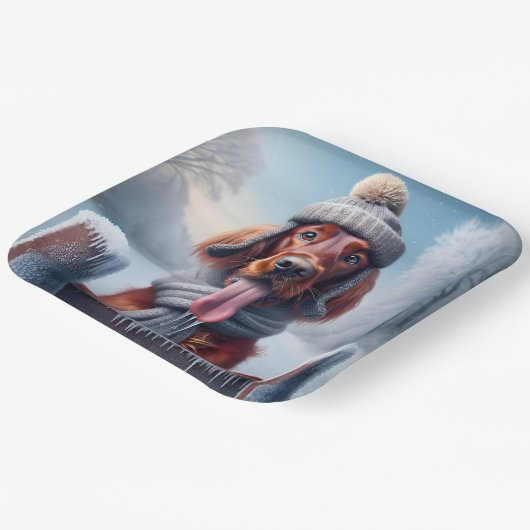 Assiettes En Carton Chien d'hiver irlandais Setter (Angulaire)